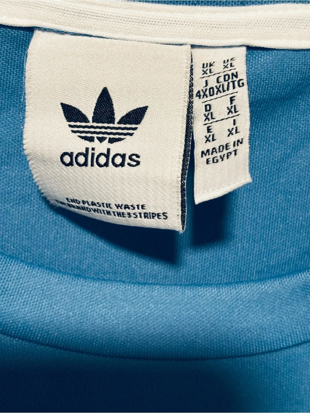adidas Light Blue polyester Tee with Multicolor Trefoil Graphic